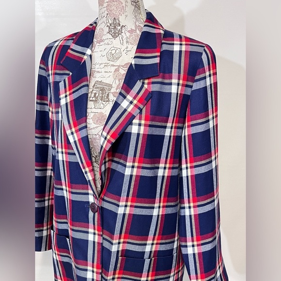 PENDLETON Classic Navy, red and white‎ plaid single button blazer size S. - Picture 2 of 12